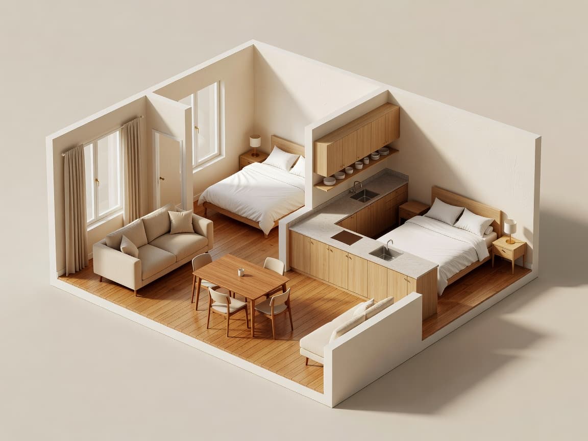 3D floor plan of a furnished apartment you can walk through