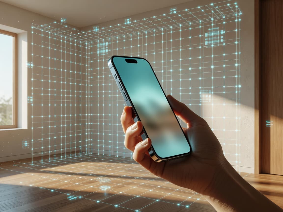 LiDAR room scanner on iPhone mapping a living room