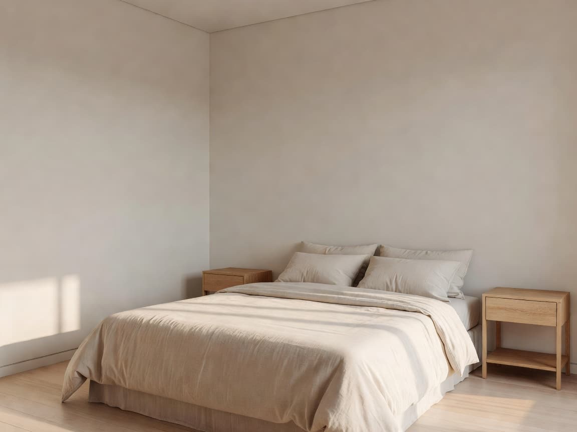 Bedroom floor plan with bed and storage placed for a furniture layout
